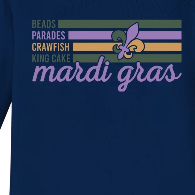 Beads Parades Crawfish King Cake Mardi Gras Baby Long Sleeve Bodysuit