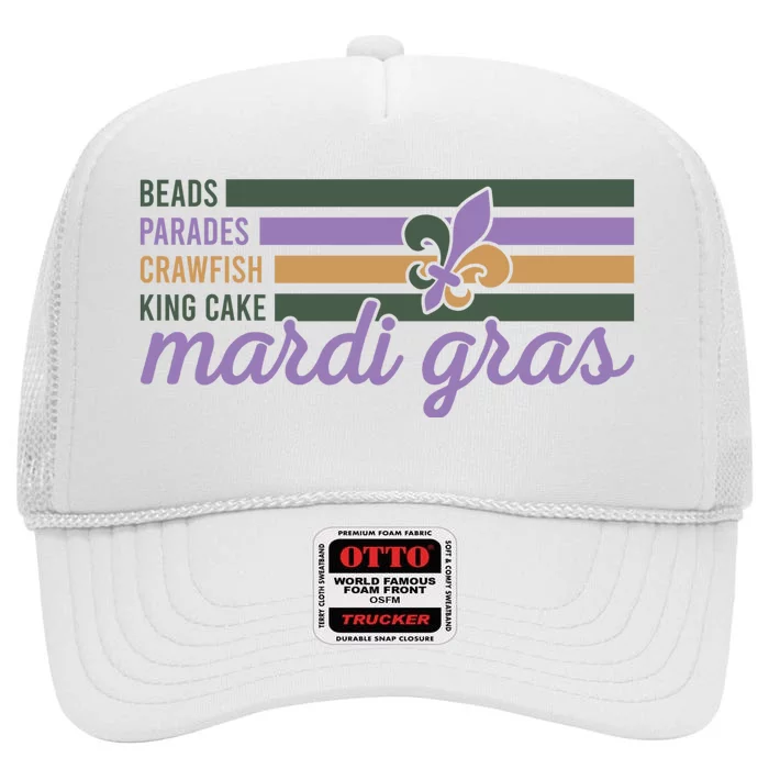 Beads Parades Crawfish King Cake Mardi Gras High Crown Mesh Trucker Hat