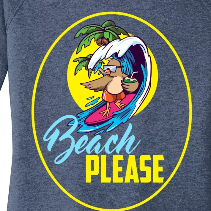 Beach Please Cute Bird Surfing The Waves Gift Women's Perfect Tri Tunic Long Sleeve Shirt