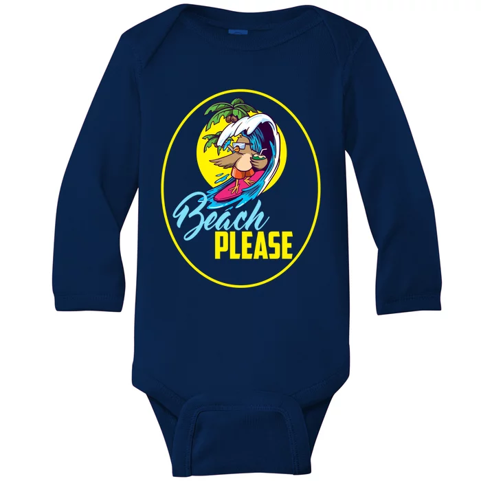 Beach Please Cute Bird Surfing The Waves Gift Baby Long Sleeve Bodysuit