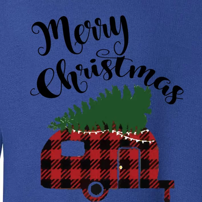 Buffalo Plaid Camper Merry Christmas Christmas Tree Funny Gift Toddler Sweatshirt