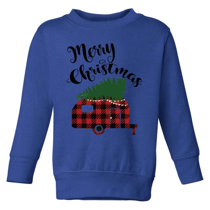 Buffalo Plaid Camper Merry Christmas Christmas Tree Funny Gift Toddler Sweatshirt