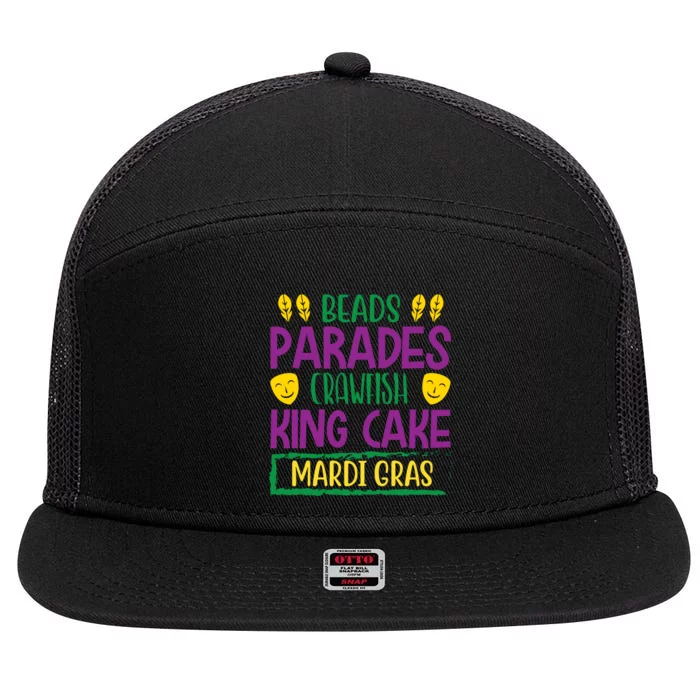 Beads Parades Crawfish King Cake Mardi Gras 7 Panel Mesh Trucker Snapback Hat