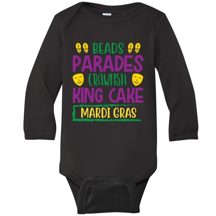 Beads Parades Crawfish King Cake Mardi Gras Baby Long Sleeve Bodysuit