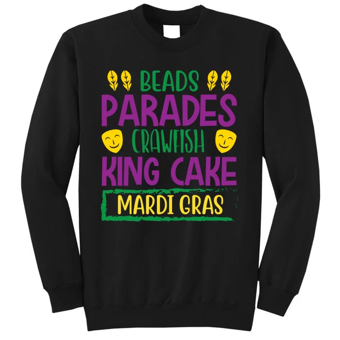 Beads Parades Crawfish King Cake Mardi Gras Tall Sweatshirt