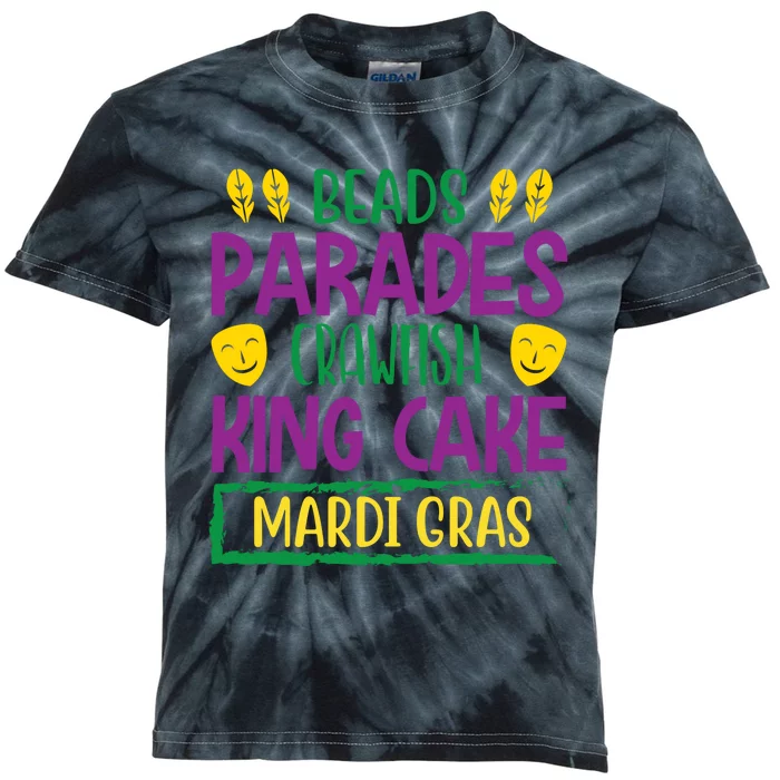 Beads Parades Crawfish King Cake Mardi Gras Kids Tie-Dye T-Shirt