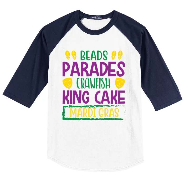 Beads Parades Crawfish King Cake Mardi Gras Baseball Sleeve Shirt