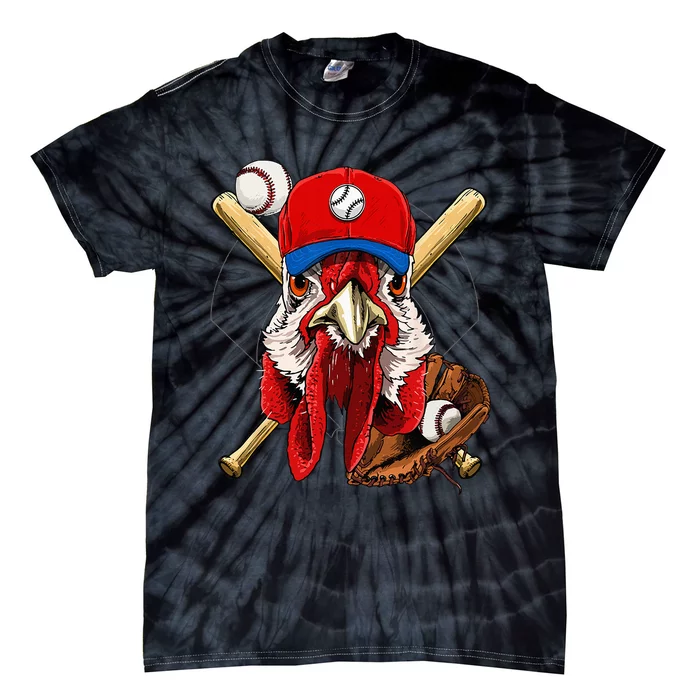 Baseball Player Chicken Pitcher Catcher Baseball Coach Farm Tie-Dye T-Shirt