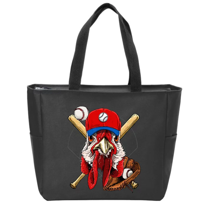 Baseball Player Chicken Pitcher Catcher Baseball Coach Farm Zip Tote Bag