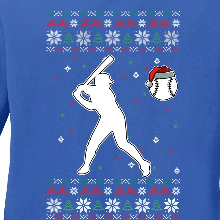 Baseball Player Christmas Cool Ugly Xmas Pajama Cute Gift Ladies Long Sleeve Shirt