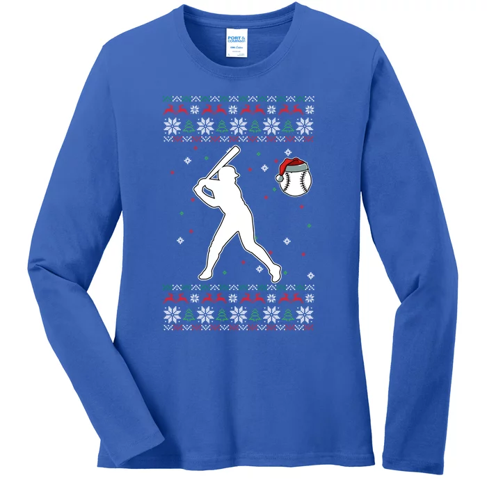 Baseball Player Christmas Cool Ugly Xmas Pajama Cute Gift Ladies Long Sleeve Shirt