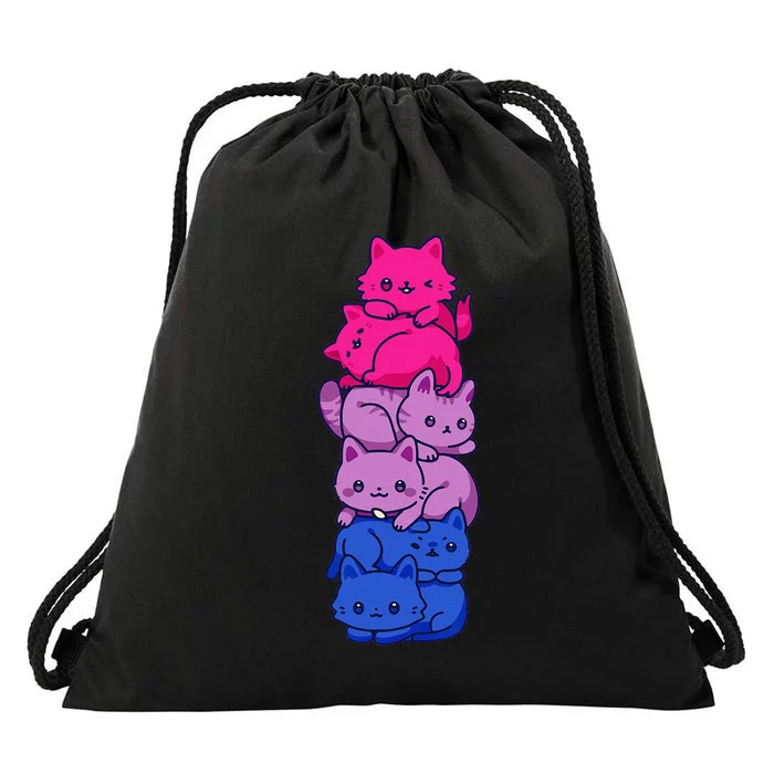 Bi Pride Cat LGBT Bisexual Flag Cute Kawaii Cats Pile Gift Drawstring Bag