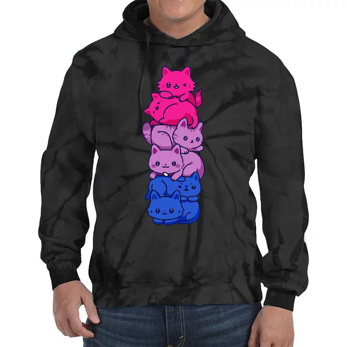 Bi Pride Cat LGBT Bisexual Flag Cute Kawaii Cats Pile Gift Tie Dye Hoodie