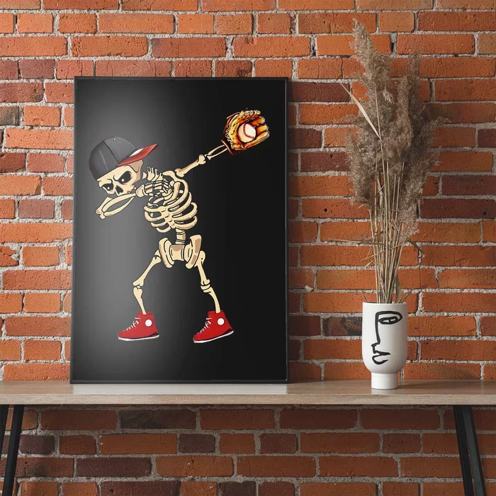 Baseball Player Catcher Pitcher With Mitt Dabbing Skeleton Poster