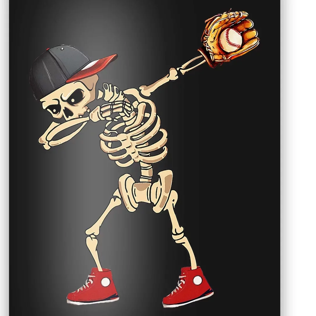 Baseball Player Catcher Pitcher With Mitt Dabbing Skeleton Poster