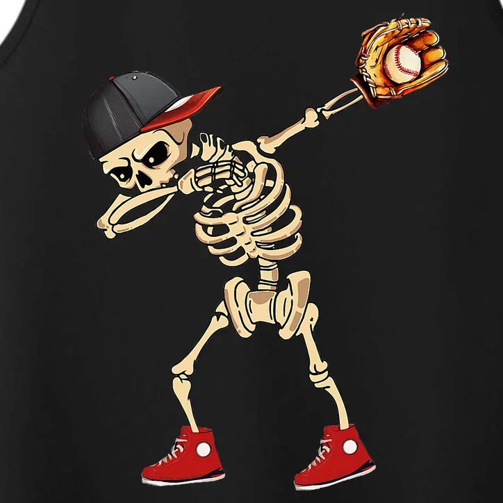 Baseball Player Catcher Pitcher With Mitt Dabbing Skeleton Performance Tank