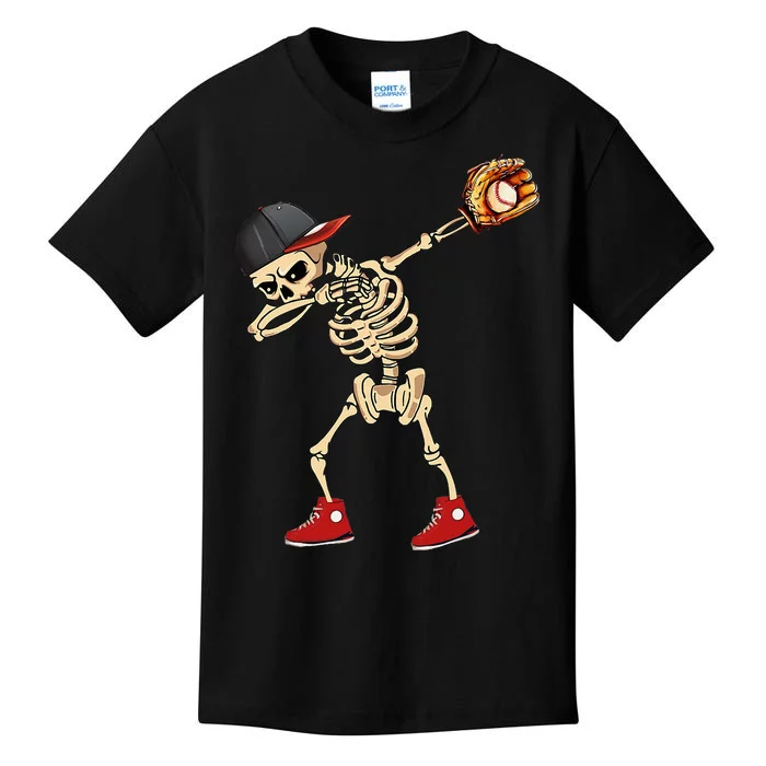 Baseball Player Catcher Pitcher With Mitt Dabbing Skeleton Kids T-Shirt