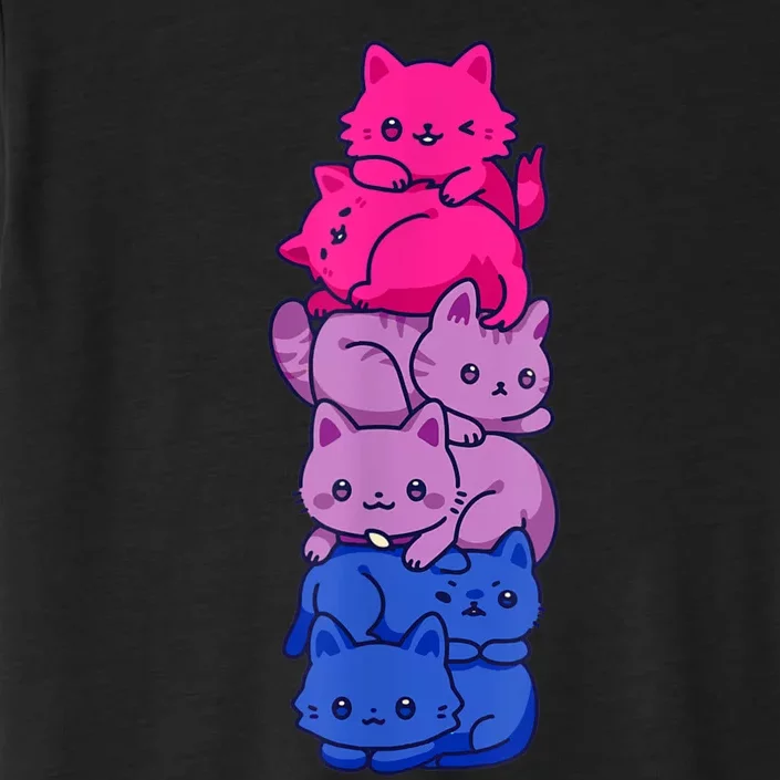 Bi Pride Cat LGBT Bisexual Flag Cute Kawaii Cats Pile ChromaSoft Performance T-Shirt