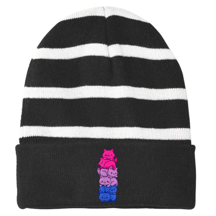 Bi Pride Cat LGBT Bisexual Flag Cute Kawaii Cats Pile Striped Beanie with Solid Band