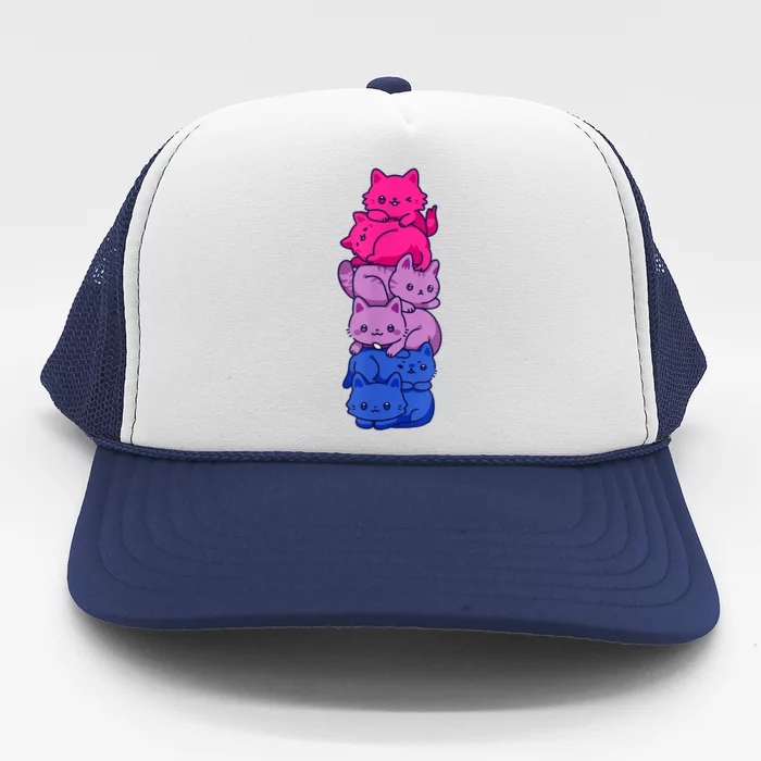 Bi Pride Cat LGBT Bisexual Flag Cute Kawaii Cats Pile Trucker Hat