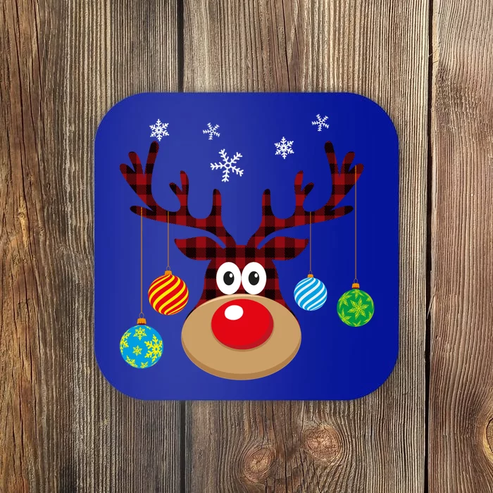 Buffalo Plaid Cute Reindeer Christmas Ornats Snowflakes Funny Gift Coaster