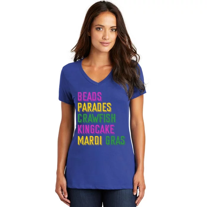 Beads Parades Crawfish Kingcake Masquerade Mardi Gras Gift Women's V-Neck T-Shirt