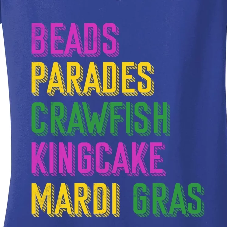 Beads Parades Crawfish Kingcake Masquerade Mardi Gras Gift Women's V-Neck T-Shirt