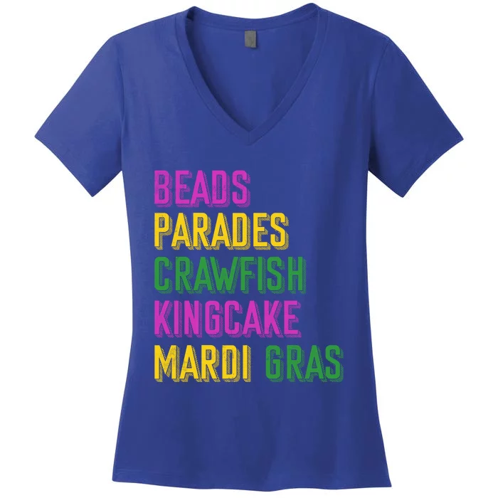 Beads Parades Crawfish Kingcake Masquerade Mardi Gras Gift Women's V-Neck T-Shirt