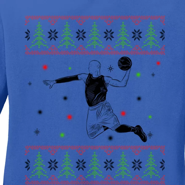 Basketball Player Christmas Cool Ugly Xmas Santa Basketball Cute Gift Ladies Long Sleeve Shirt