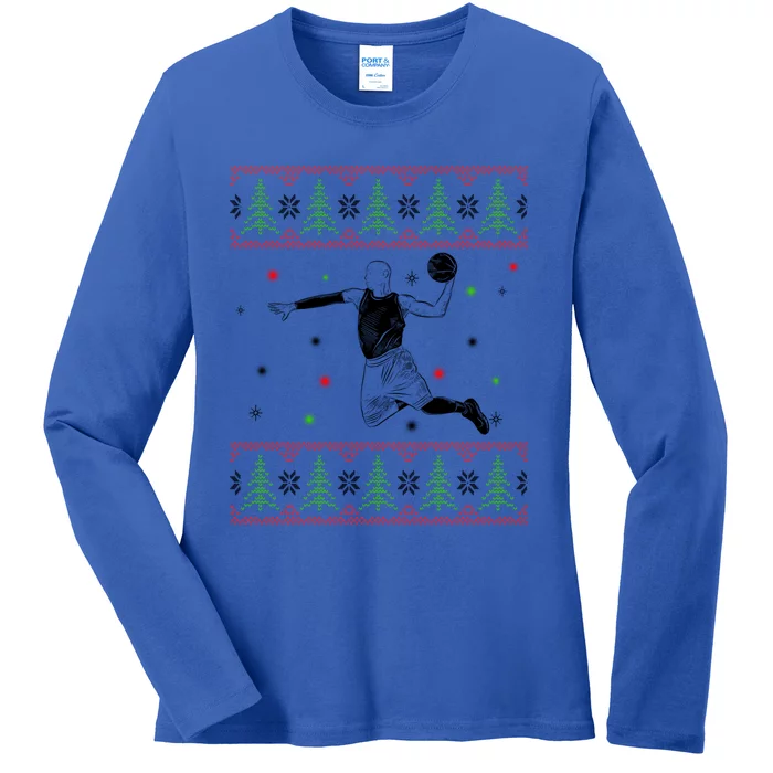 Basketball Player Christmas Cool Ugly Xmas Santa Basketball Cute Gift Ladies Long Sleeve Shirt