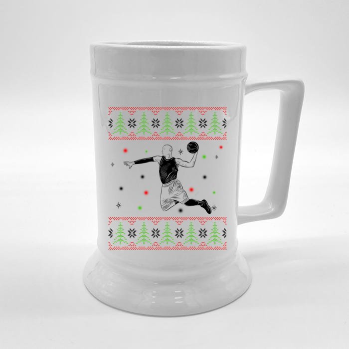 Basketball Player Christmas Cool Ugly Xmas Santa Basketball Cute Gift Front & Back Beer Stein