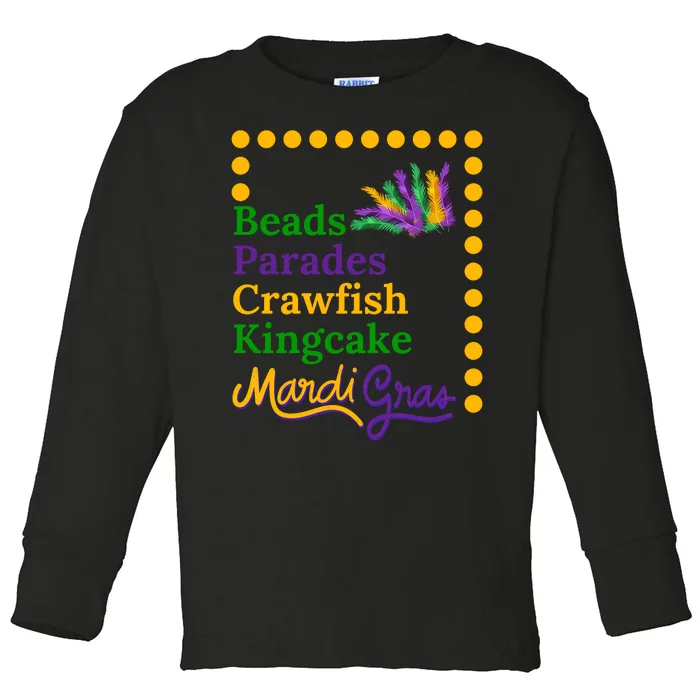 Beads Parades Crawfish Kingcake Mardi Grag Toddler Long Sleeve Shirt