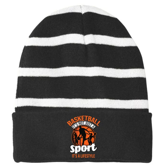 Basketball Player Coach Team Baller Sports Lover Bball Fan Striped Beanie with Solid Band