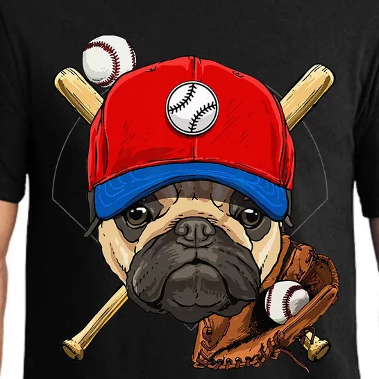 Baseball Player Coach Pug Dog Lover Pug Mom Catcher Pitcher Pajama Set