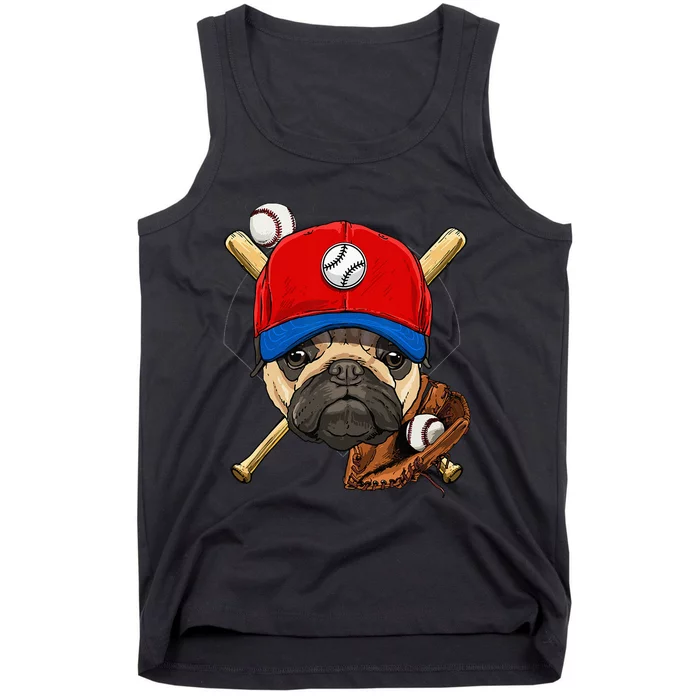 Baseball Player Coach Pug Dog Lover Pug Mom Catcher Pitcher Tank Top