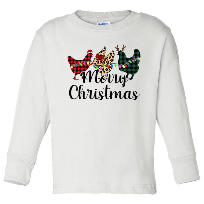 Buffalo Plaid Chickmas Merry Christmas Chicken Lover Xmas Toddler Long Sleeve Shirt