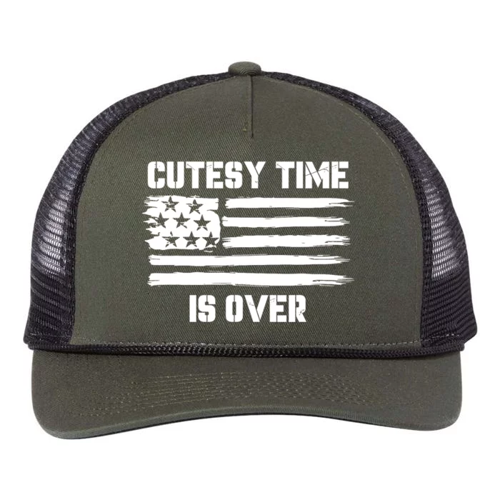 Bold Patriotic Cutesy Time Is Over Design Retro Rope Trucker Hat Cap