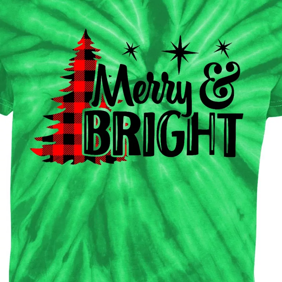 Buffalo Plaid Christmas Tree Merry And Bright Kids Tie-Dye T-Shirt