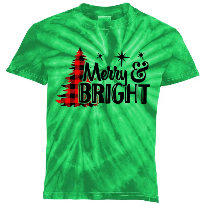 Buffalo Plaid Christmas Tree Merry And Bright Kids Tie-Dye T-Shirt