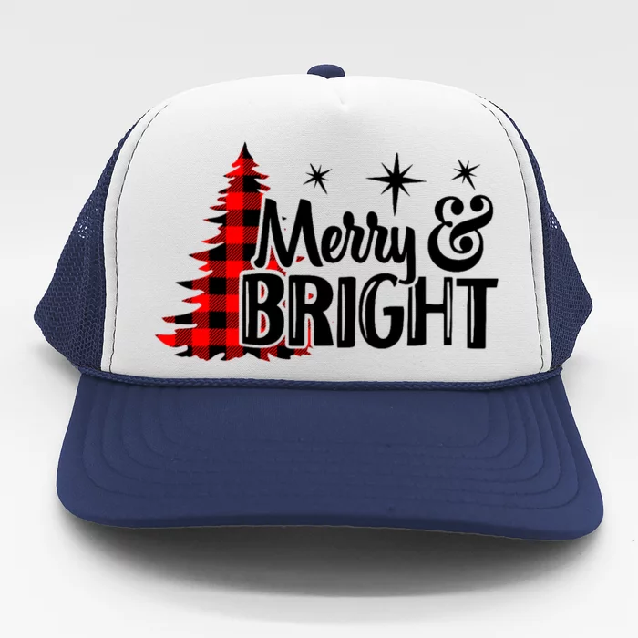 Buffalo Plaid Christmas Tree Merry And Bright Trucker Hat