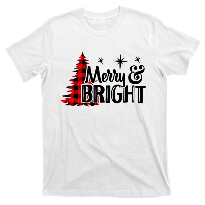 Buffalo Plaid Christmas Tree Merry And Bright T-Shirt