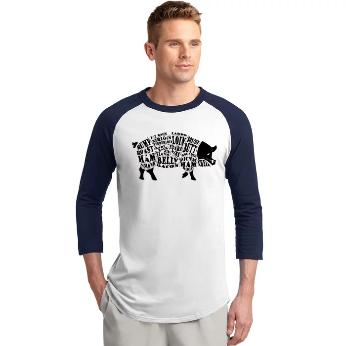 Bbq Pig Cuts Barbecue And Grilling Baseball Sleeve Shirt