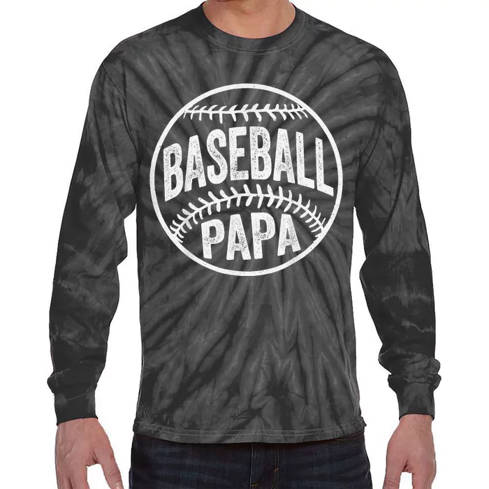 Baseball Papa Coach Father's Day Tie-Dye Long Sleeve Shirt