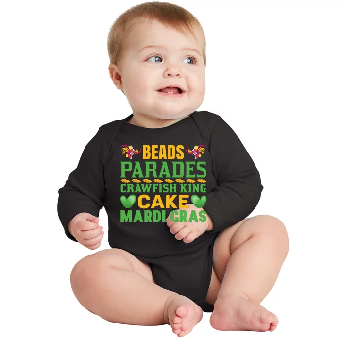 Beads Parades Crawfish King Cake Mardi Gras Baby Long Sleeve Bodysuit