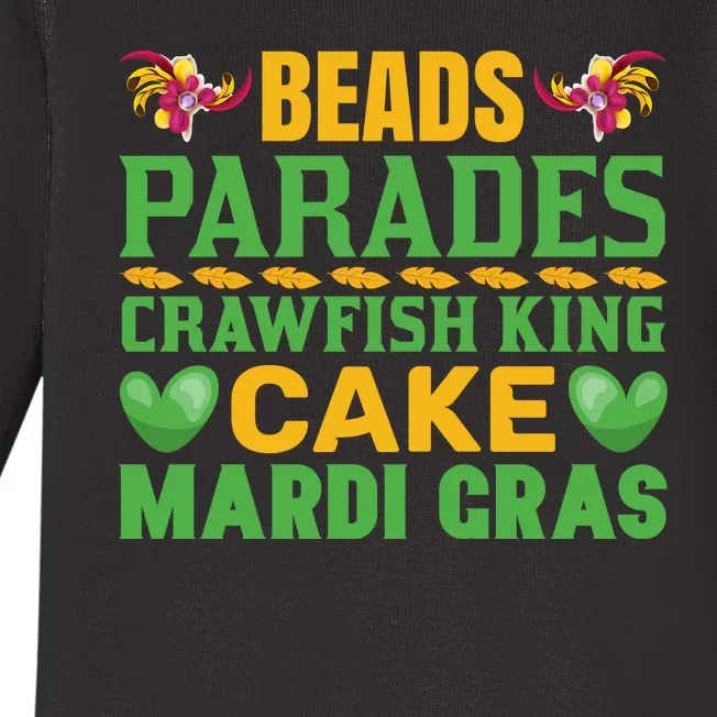 Beads Parades Crawfish King Cake Mardi Gras Baby Long Sleeve Bodysuit