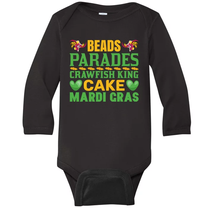 Beads Parades Crawfish King Cake Mardi Gras Baby Long Sleeve Bodysuit