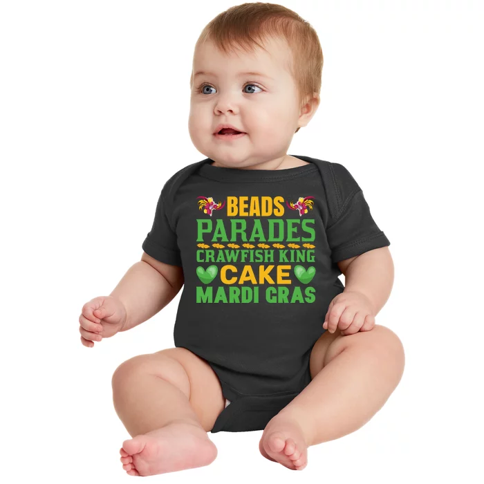 Beads Parades Crawfish King Cake Mardi Gras Baby Bodysuit