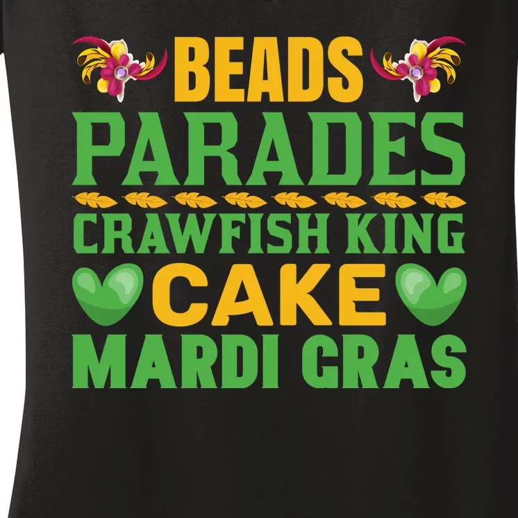 Beads Parades Crawfish King Cake Mardi Gras Women's V-Neck T-Shirt