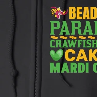 Beads Parades Crawfish King Cake Mardi Gras Full Zip Hoodie