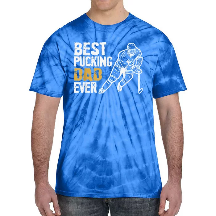 Best Pucking Dad Ever Retro Ice Hockey Coach Tie-Dye T-Shirt